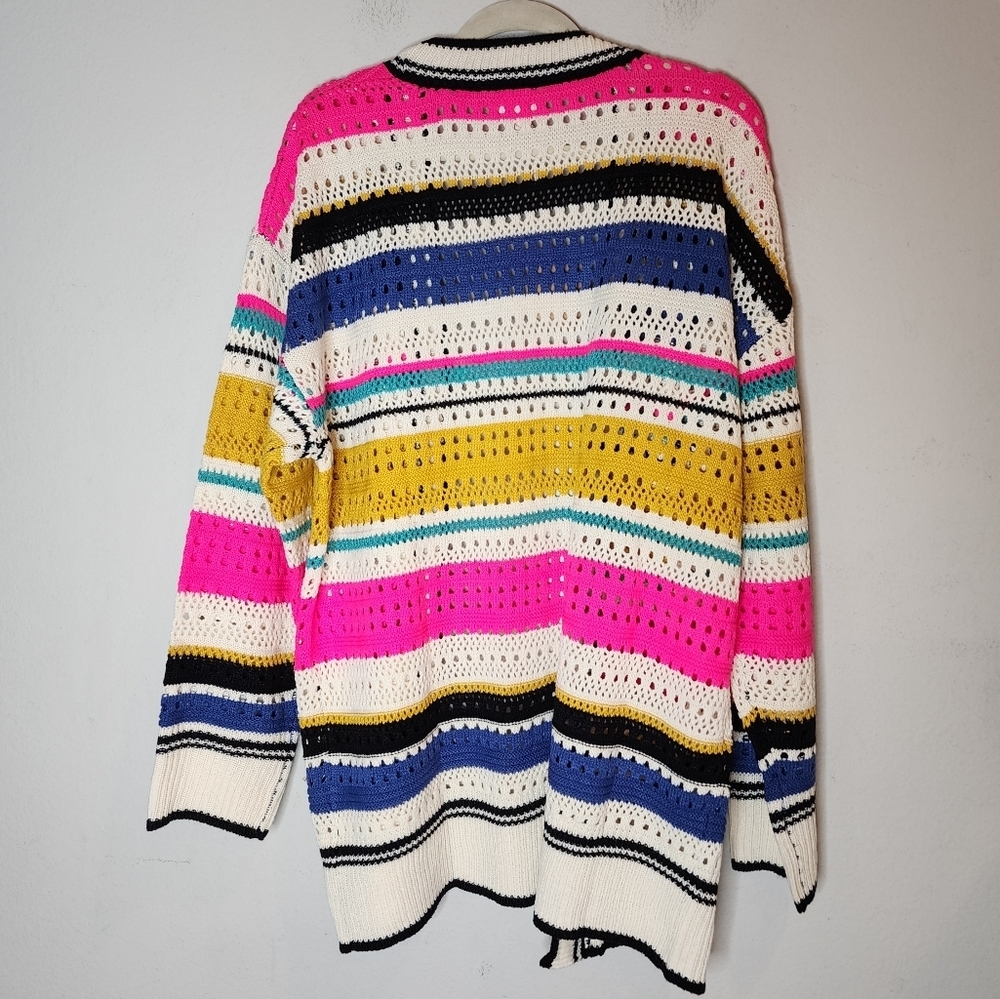 NWT Bibi Knit Multi Striped Pointelle Cardigan. Size 1X. - Picture 13 of 16